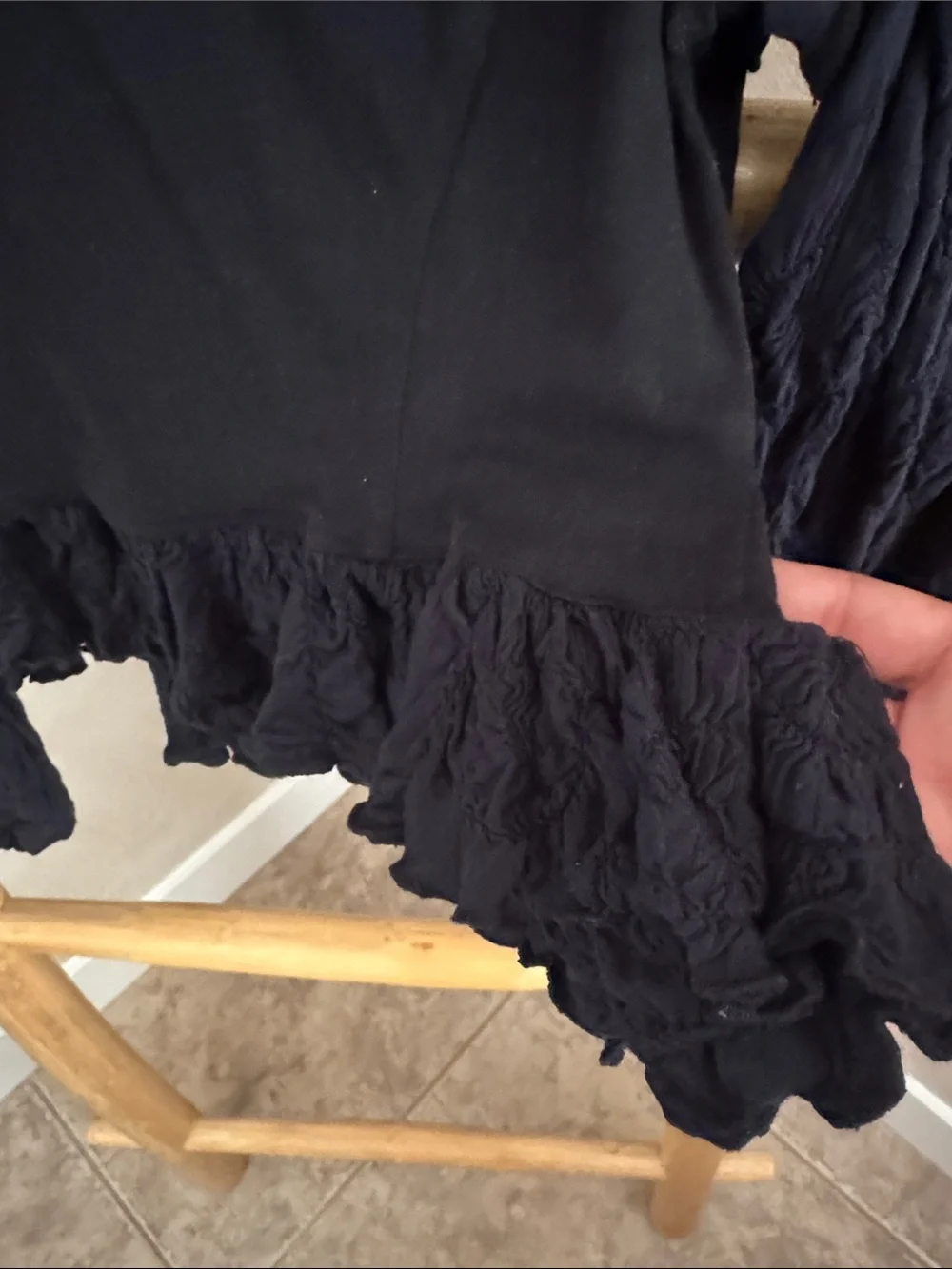 Free People Black Ruffled Puff-Sleeve Blouse